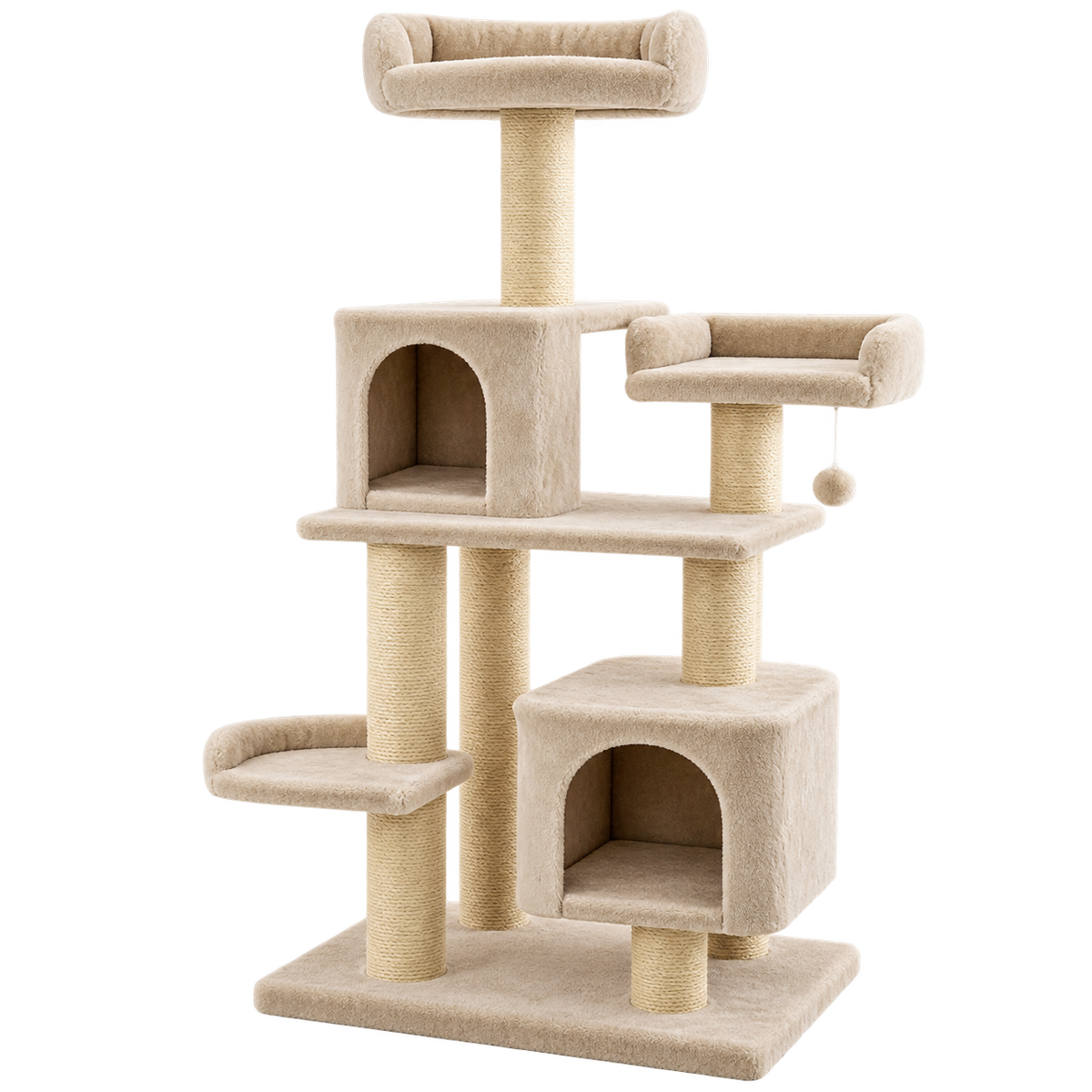 Diseño orientativo de Árbol rascador grande para gatos; representación de catálogo sobre fondo transparente