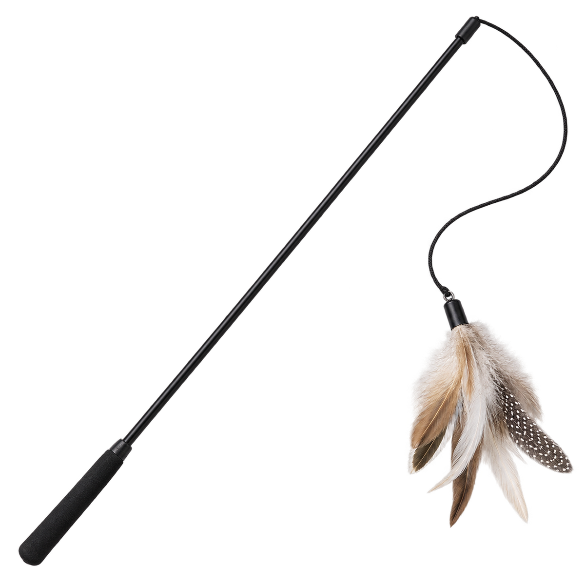 Diseño orientativo de Caña de plumas para jugar con gatos; representación de catálogo sobre fondo transparente