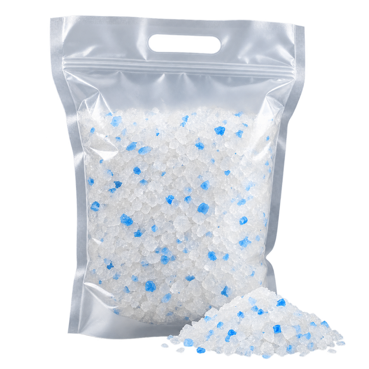 Illustrative design of Silica cat litter; catalog representation on a transparent background