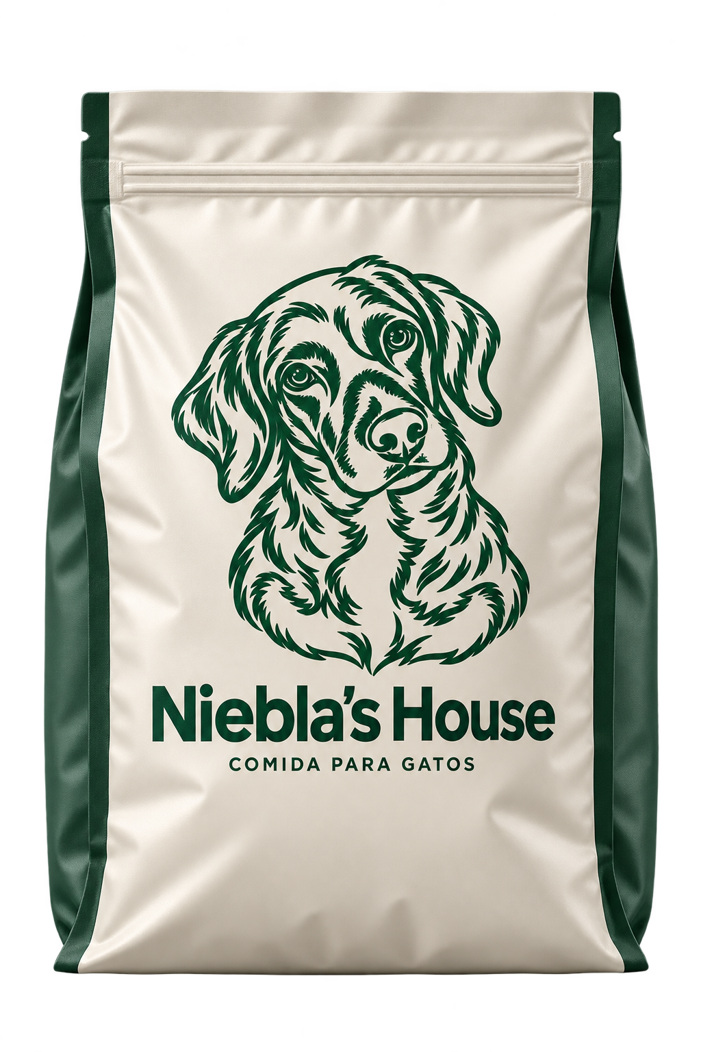 Diseño de envase de Niebla’s House: bolsa de pienso para gatos. Imagen orientativa; producto y acabado por confirmar.